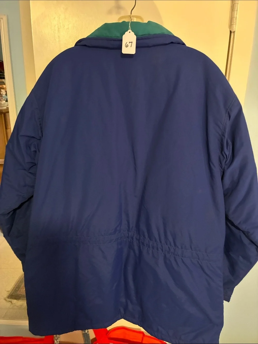 L.L. Bean Men's Navy Puffer Jacket with Teal Collar